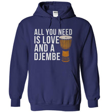 Load image into Gallery viewer, All You Need Is Love And A Djembe - T Shirt - navyblue_ec63c122-51ee-4709-baa9-fa994a2388f5