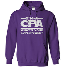 Load image into Gallery viewer, I'm A CPA, What's Your Superpower? - T Shirt - purple_0cf61a41-1a18-4604-ad04-1aeec4a7b977