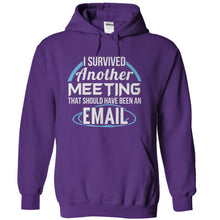 Load image into Gallery viewer, I Survived A Meeting That Should Have Been An Email - T Shirt - purple_19a6f175-51bb-41ae-95cd-b402f5c9c04b