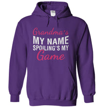 Load image into Gallery viewer, (Your Name)'s My Name. Spoiling's My Game. - Personalized - T Shirt - purple_2f56e497-ac5e-44e9-82a6-6b54924781eb