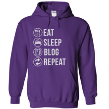 Load image into Gallery viewer, Eat. Sleep. Blog. Repeat. - T Shirt - purple_5f106d5c-f84c-43b5-aa1a-9446fc804307