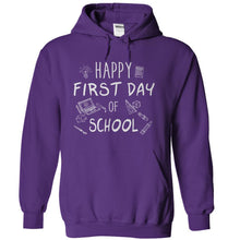 Load image into Gallery viewer, Happy First Day Of School - T Shirt - purple_77888f46-ef57-44d8-8ef5-32e1d7c485e3