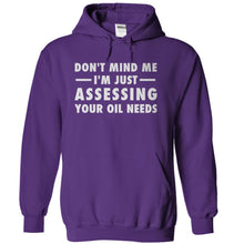 Load image into Gallery viewer, Don't Mind Me, I'm Just Assessing Your Oil Needs - T Shirt - purple_af5d74b4-d86c-4b82-942d-307b8418df34