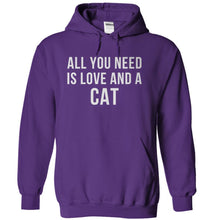Load image into Gallery viewer, All You Need Is Love And A Cat - T Shirt - purple_c1ce8002-3676-472e-8385-0460abc6ea5e