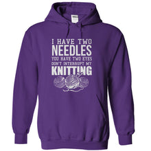 Load image into Gallery viewer, I Have Two Needles, You Have Two Eyes - Knitting - T Shirt - purple_ea692c81-a2fc-4c7c-80d3-9943c4745ba2