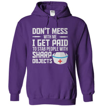 Load image into Gallery viewer, I Get Paid to Stab People With Sharp Objects - T Shirt - purple_ff17b1a4-82bc-42db-9017-c5a0797fc2e8