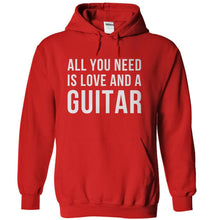 Load image into Gallery viewer, All You Need Is Love And A Guitar - T Shirt - red_1_1a96052c-0d42-42cd-bcdc-bb899ef8e776
