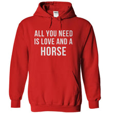 Load image into Gallery viewer, All You Need Is Love And A Horse - T Shirt - red_37b281c6-30f8-486d-bb1f-782d0d1cfb35