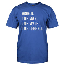 Load image into Gallery viewer, Abuelo. The Man. The Myth. The Legend. - T Shirt - royalblue_09bf8391-88ec-4f91-ab43-f4fc573e6d80
