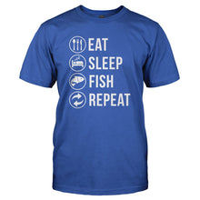 Load image into Gallery viewer, Eat. Sleep. Fish. Repeat. - T Shirt - royalblue_1c807840-edb3-4c09-b8b7-0c1b8ea5586f