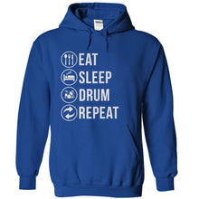 Load image into Gallery viewer, Eat. Sleep. Drum. Repeat - T Shirt - royalblue_8cf4d905-31a9-4df4-b31e-2d0bed518edf