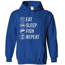 Load image into Gallery viewer, Eat. Sleep. Fish. Repeat. - T Shirt - royalblue_90261218-cb8a-4d3a-9b20-95ff9b9c7c95