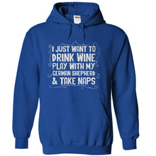 Load image into Gallery viewer, Drink Wine, Play With German Shepherd and Take Naps - T Shirt - royalblue_ca79c260-f75a-43db-96f9-54096a09389f