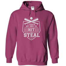 Load image into Gallery viewer, I Teach My Kids to Hit and Steal - T Shirt - sangria_5ff89a71-3349-470e-b6bb-6b8b6beb643a