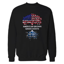 Load image into Gallery viewer, American Grown Greek Roots - T Shirt - sweatshirt_black_38eba8e7-4c31-483f-83b9-6bc82ccadddd