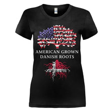 Load image into Gallery viewer, American Grown, Danish Roots - T Shirt - women_black_02c56f37-f87d-4e88-b0da-5f4384322f01
