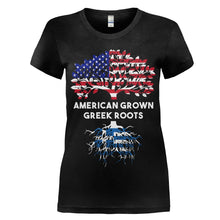 Load image into Gallery viewer, American Grown Greek Roots - T Shirt - women_black_75972b0d-314d-4f9b-b6ae-02675ac6c1df