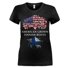 Load image into Gallery viewer, American Grown, Finnish Roots - T Shirt - women_black_8d64a954-5af4-4c48-84ce-8f90208b9662