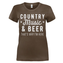 Load image into Gallery viewer, Country Music &amp; Beer That's Why I'm Here - T Shirt - women_brown_3897f705-80cf-44e9-87aa-abb6f230bdd9