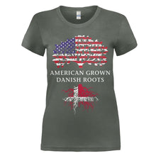 Load image into Gallery viewer, American Grown, Danish Roots - T Shirt - women_charcoal_368f4fa9-d601-4b32-b1fa-7fc2b2f29da6