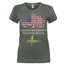 Load image into Gallery viewer, American Grown, Swedish Roots - T Shirt - women_charcoal_81952eb3-4f71-4d65-b135-5067670d3dd2