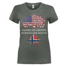 Load image into Gallery viewer, American Grown, Norwegian Roots - T Shirt - women_charcoal_a0295ab3-facb-422d-9e33-2bf8d8ab256e
