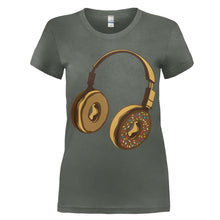 Load image into Gallery viewer, Donut Headphones - T Shirt - women_charcoal_e1dd4b63-510b-4dbb-9391-b2819a49964f