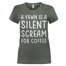 Load image into Gallery viewer, A Yawn Is A Silent Scream For Coffee - T Shirt - women_charcoal_e8ba85aa-32f9-41c5-b3dc-8c5de73a5f74