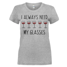 Load image into Gallery viewer, I Always Need My Glasses - Wine - T Shirt - women_heathergrey_06c7066f-2059-4d2d-89c8-fc4037813afb