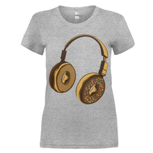 Load image into Gallery viewer, Donut Headphones - T Shirt - women_heathergrey_4e62444e-c3e0-4a7d-b3cd-22166cec0bfb