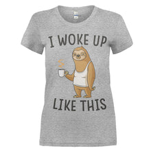 Load image into Gallery viewer, I Woke Up Like This - Sloth - T Shirt - women_heathergrey_54b37d26-e96a-45f6-9e60-e7774d77dbda