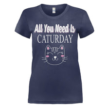 Load image into Gallery viewer, All You Need Is Caturday - T Shirt - women_navy_dd6a00b4-35f0-470c-837e-ee066bf6eb37