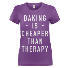 Load image into Gallery viewer, Baking Is Cheaper Than Therapy - T Shirt - women_purple_766c119e-e7d4-4262-9827-646984e5afbd